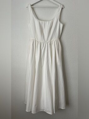 WAYF Selene Lace Trim Corset Stretch Cotton Midi Dress White Large NWT